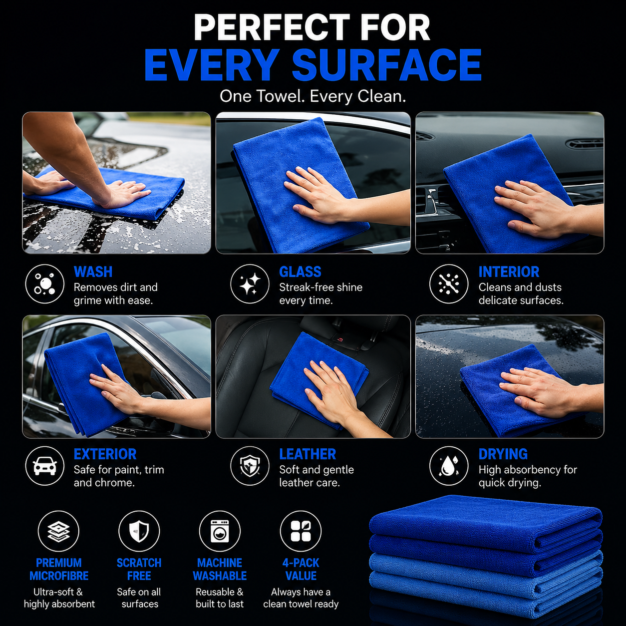 RONCRONC Microfibre Detailing Towel 4-Pack