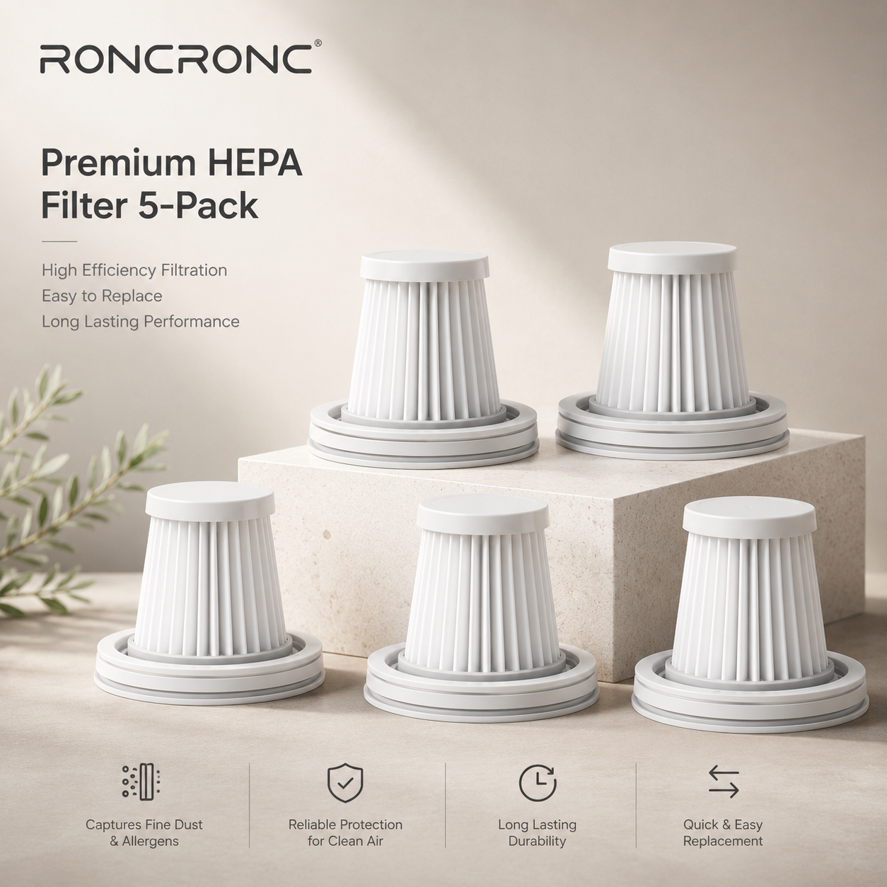 5 x Washable Replacement Hepa Filters